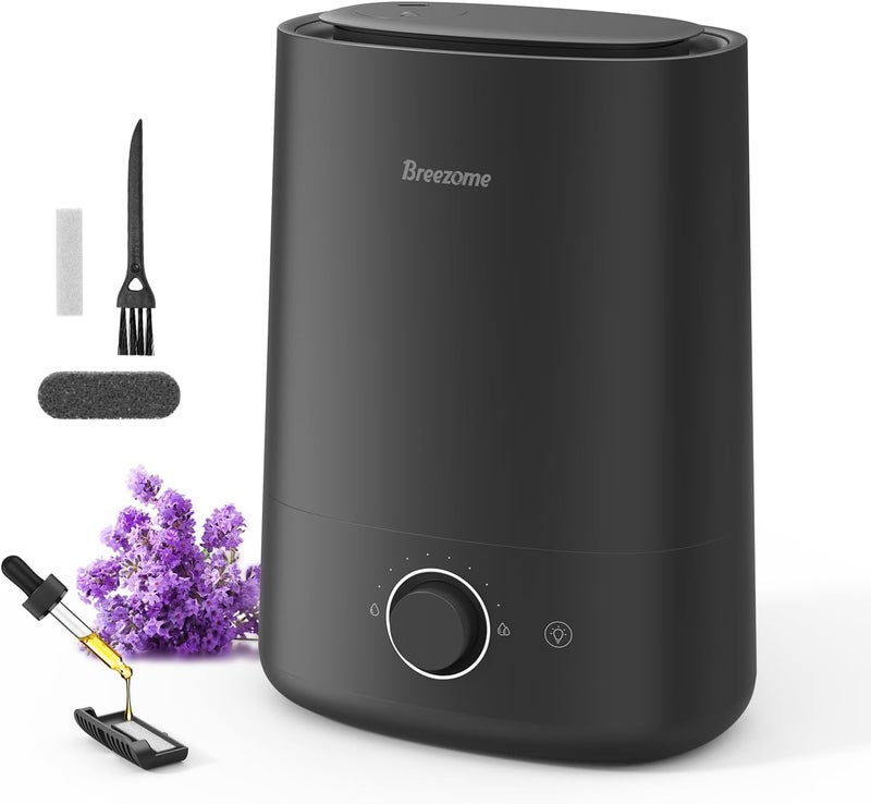 BREEZOME مرطبات 5 لتر لغرفة النوم، مرطب ضباب بارد بالموجات فوق الصوتية مع موزع زيت أساسي، فوهة 360°، إيقاف تلقائي، مدة تشغيل 50 ساعة، مرطبات هادئة للغرف الكبيرة، حضانة الأطفال، النباتات - Image 1